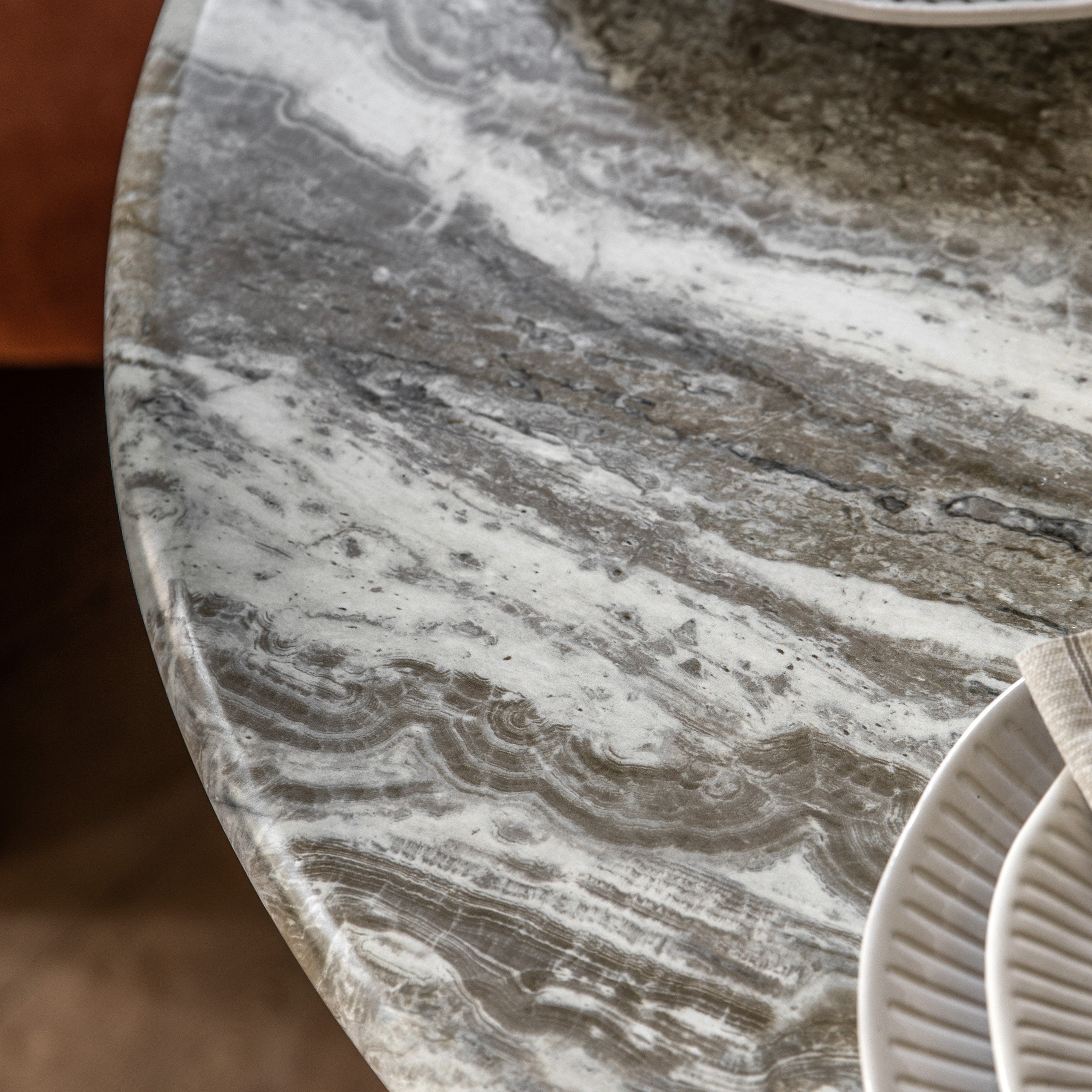 Bilbao Gold & White/Green Marble Effect Round Dining Table | 2 Seater